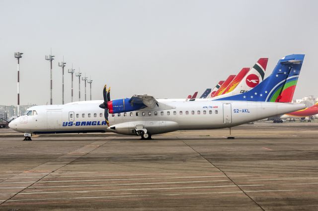 Aerospatiale ATR-72-600 (S2-AKL) - 16th October, 2020: Parked on the ramp at Dhaka's Zia International Airport. Delivered on 22nd January, 2020, (leased from Truenoord) she's the sixth ATR-72-600 in US Bangla's 13 aircraft fleet. (See http://www.planexplorer.net/Xploregallery/displayimage.php?pid=1721 )