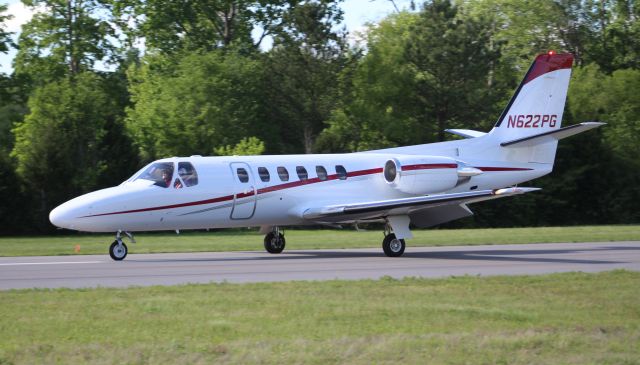 Cessna Citation II (N622PG) - A Cessna C550 Citation II just after landing on Runway 22 at Word Field, Scottsboro Municipal Airport, AL - April 28, 2017.