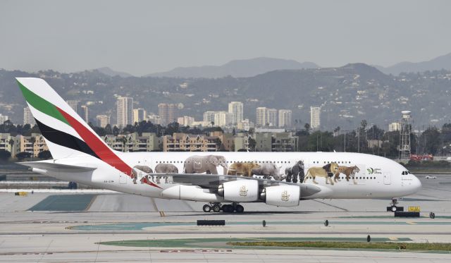 Airbus A380-800 (A6-EOM) - Taxiing to gate at LAX