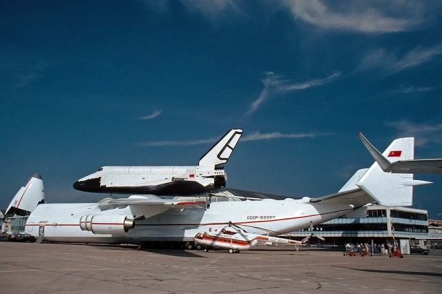 Antonov An-225 Mriya (CCCP82060) - The first appearance in the West of the An-225 Mriya CCCP-82060 was at the June, 1989 Paris Airshow at le Bourget Aerodrome with the Soviet Space Shuttle Buran mounted on its back.