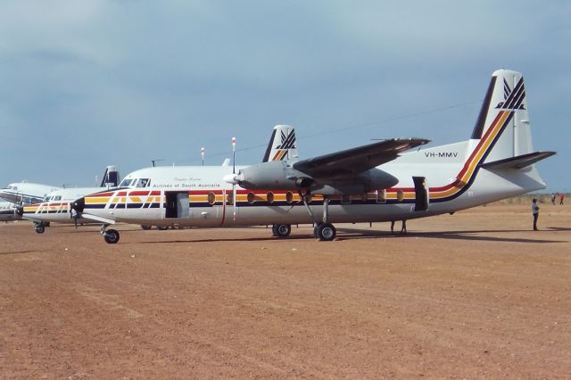 PACIFIC AEROSPACE 750XL (VH-MMV) - AIRLINES OF SOUTH AUSTRALIA - FOKKER F-27-200 - REG : VH-MMV (CN 10355) - BIRDSVILLE QLD. AUSTRALIA - YBDV (4/9/1982)35MM SLIDE CONVERSION USING A LIGHTBOX AND A NIKON L810 DIGITAL CAMERA IN THE MACRO MODE.