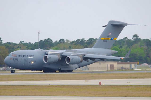 Boeing Globemaster III — - Daytona 500 departures disrupted by the arrival of the Thunderbirds support C17.