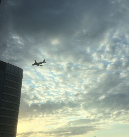 — — - on final approach, as seen from the airport Holiday Inn. 