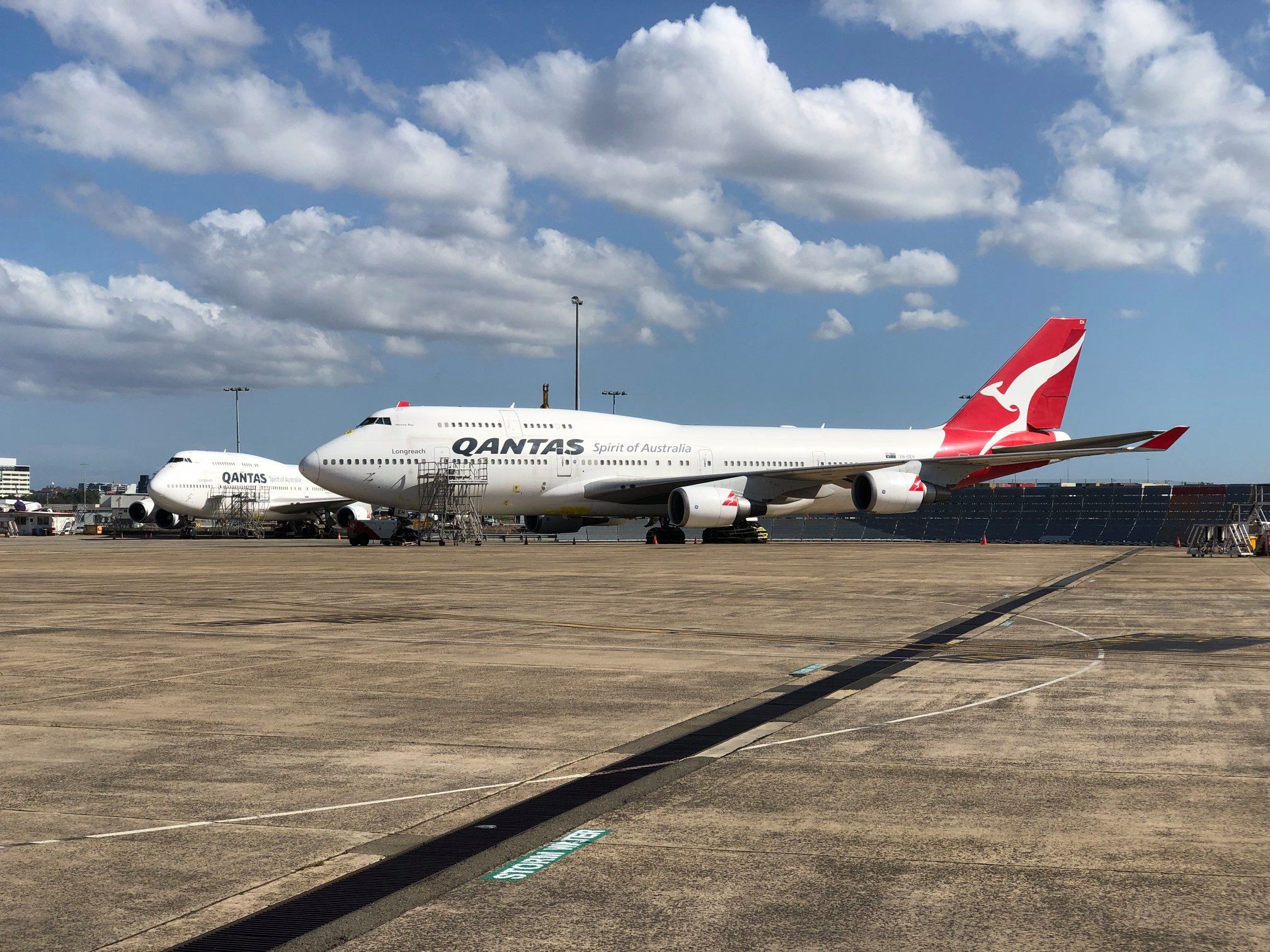 Boeing 747-400 (VH-OEH) - parked ready to be ferried VH-OEH VH-OEG to be stored at MHV taken this photo with my 35m Nikon Qantas Maintenance 