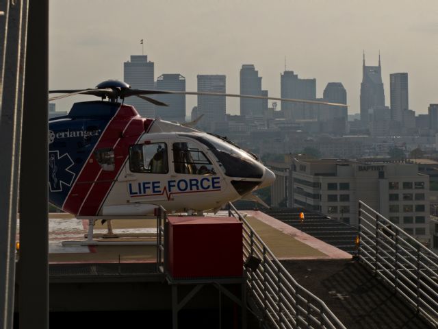 Embraer ERJ-135 (N406EH) - Nashville Skyline from Centennial Hopspital pad.