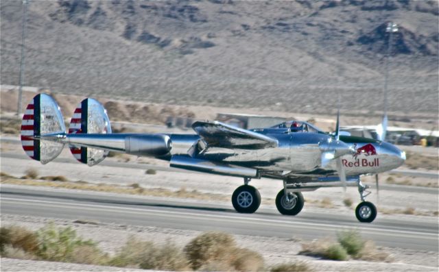 Lockheed P-38 Lightning (N25Y) - RED BULL,P-38,LIGHTNING  AVIATION NATION,NELLIS AFB,2008