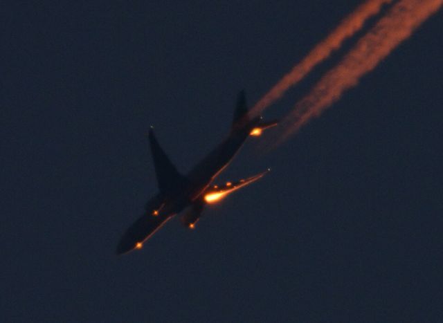 Boeing 777-200 — - Emirates Skycargo 9991 Frankfurt to Atlanta West of Cleveland 36,000 ft at sunset.09/18/14