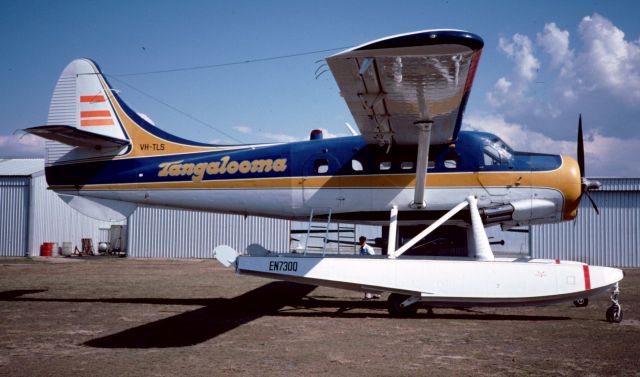 De Havilland Canada DHC-3 Otter (VH-TLS) - Otter on floats operated to take passengers from the mainland to Tangalooma Resort on Moreton Island Queensland. Photo by Tony Arbon on 10/9/1987