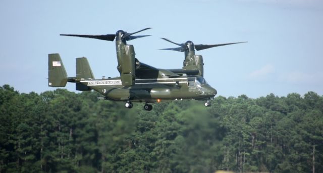 Bell V-22 Osprey (V22OSPREY) - USMC V-22 Osprey carrying Pool Reporters returns to Myrtle Beach International (MYR) after touring flooded Conway, SC on 9/19/2018.