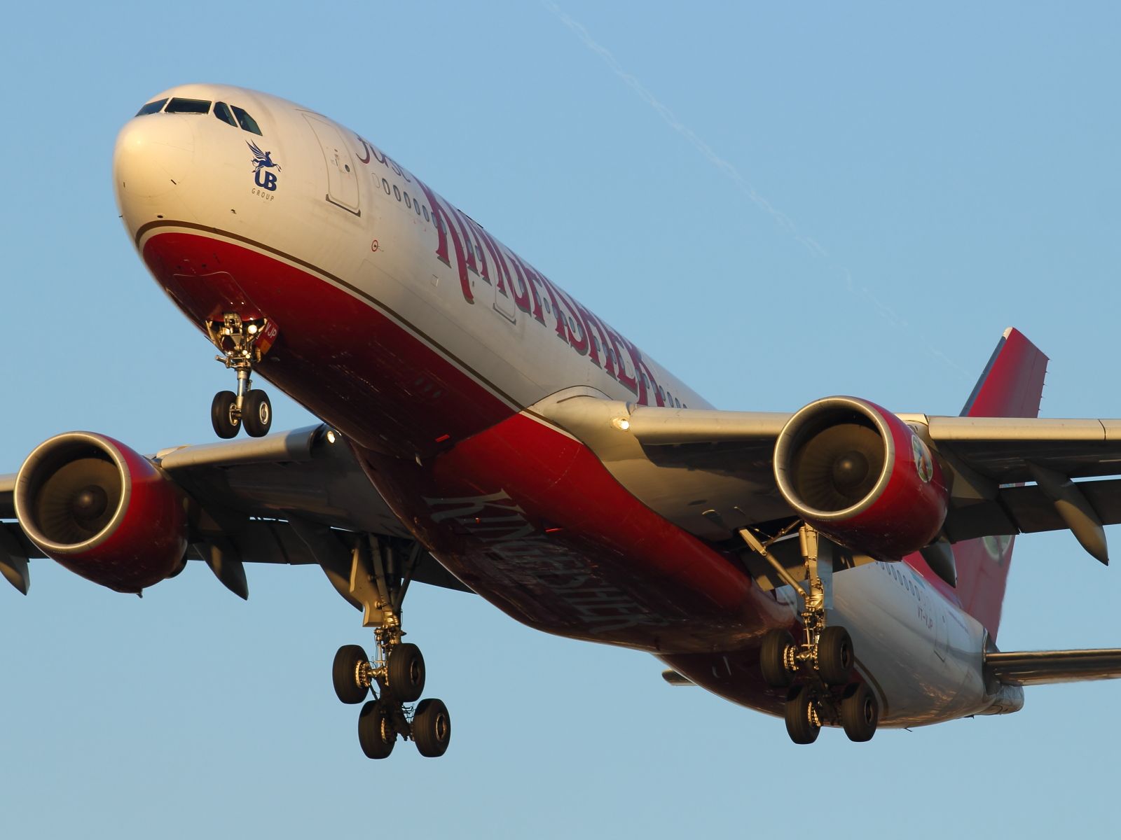 Airbus A330-200 (VT-VJP) - Sadly this was the last time I witnessed the arrival of a Kingfisher A330-200, somewhat appropriately at sunset.