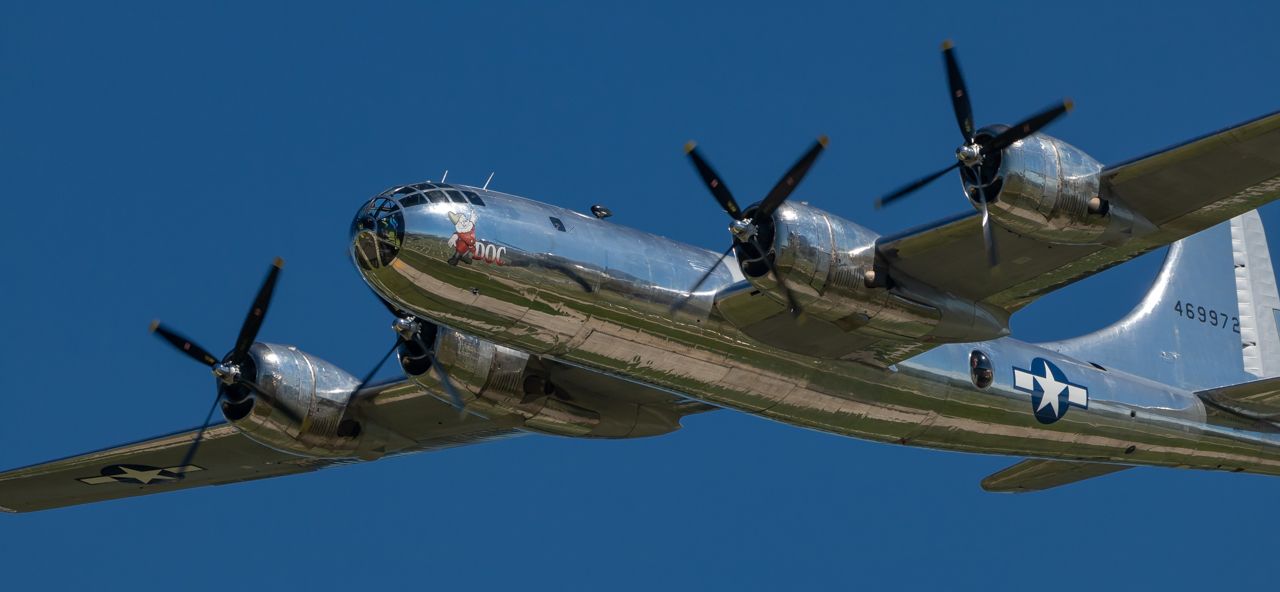 Boeing B-29 Superfortress (N69972) - Doc makes a pass during its first appearance at the EAA fly-in; 07/29/17