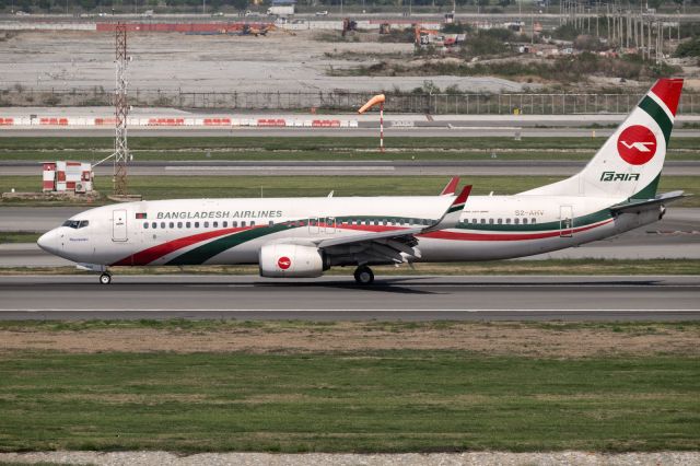 Boeing 737-800 (S2-AHV) - 23rd April, 2025: "MoyurPonkhi" turns around on rwy 02L at Suvarnabhumi after landing on rwy 20R and taking the wrong turn on the taxiway while operating flight BG 388 from Dhaka's Zia International Airport. View from the rooftop of Miracle Suvarnabhumi Hotel on King Kaeo Rd. 