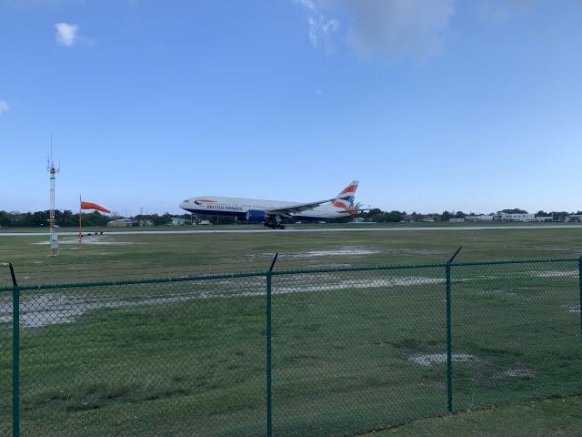 Boeing 777-200 (G-YMMT) - BA253 touching down at George Town, Grand Caymans 29-Apr-19