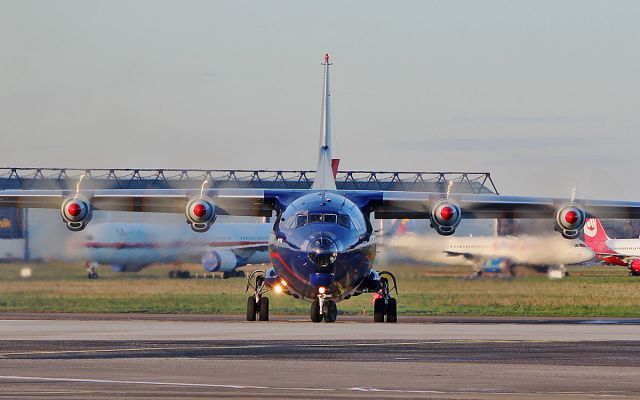 Antonov An-12 (UR-CNT) - ukraine air alliance an-12bk ur-cnt taxing for dep from shannon to toulouse 1/2/19.