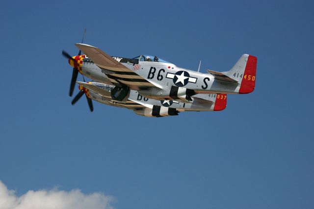 North American P-51 Mustang (N6341T) - A pair of P-51 taking off before their air power demonstration at the EAA Fly In 7-29-2005