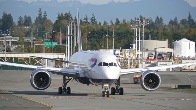 Boeing 787-9 Dreamliner (G-ZBKB) - BOE363 exits the Boeing North ramp for a taxi test on 10.15.15. (ln 357 / cn 38617).