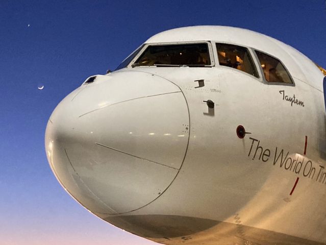 N998FD — - FedEx Boeing 757 "Tatum" 's nose in conjunction with the Crescent Moon and Venus on 3-23-23 