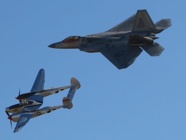 N7723C — - Capital Airshow 2022 1944 P-38 Lightning with the F-22 Raptor!