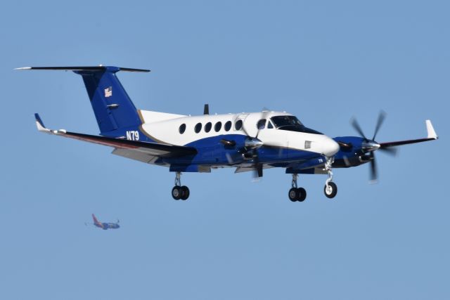 N79 — - FAA Flight Check King Air 300 on short final for Runway 14 at IND on 02-08-22. SWA N444WN on the downwind for 23-R in the lower left part of the photo, arriving from LAS.