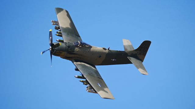 N965AD — - Heritage Flight Museum Warbird Weekend 8.19.17. A Douglas AD-4NA Skyraider "THE PROUD AMERICAN" (Ser #126965) makes a pass over Rwy 22.