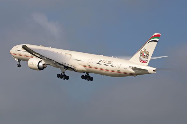 BOEING 777-300ER (A6-ETH) - ETD16 generating some condensation after take-off on the flight back to Abu Dhabi.