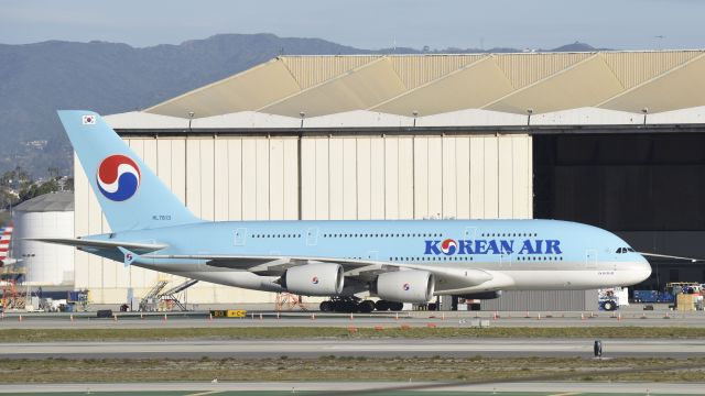 Airbus A380-800 (HL7613) - Taxiing to gate at LAX