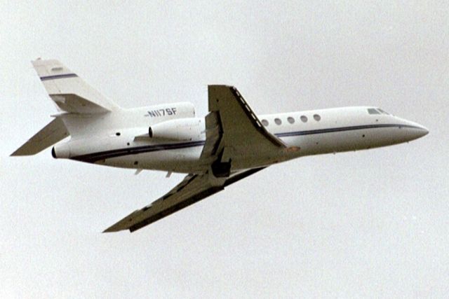 Dassault Falcon 50 (N117SF) - Airborne off rwy 08 in Sep-02.  Reregistered C-FJUH 22-Aug-06 then N137FA 15-Dec-07.