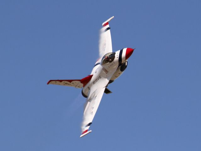 Lockheed F-16 Fighting Falcon — - Thunderbirds Lead Solo # 5 Maj. Matt Kimmel bears down on the show line in full afterburner for the "sneak" pass.br /br /Thunder Over Solano - 03/30/2019