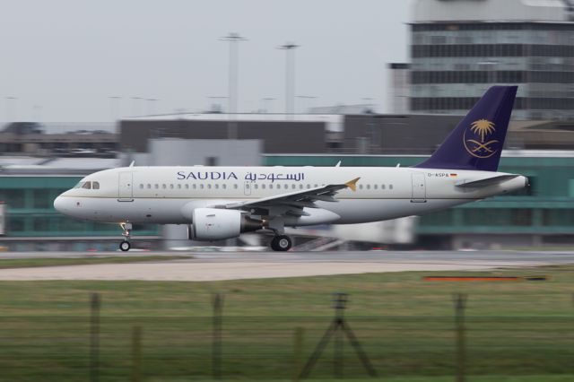 Airbus A319 (D-ASPA) - In MAN for some painting work to be done.  Still carrying a German registration before going on the Saudi register
