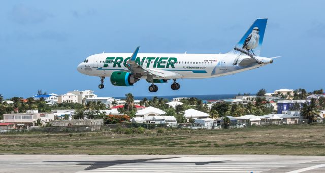 Airbus A320neo (N367FR) - First ever landing of Frontier on the island of St Maarten. 10/07/2021