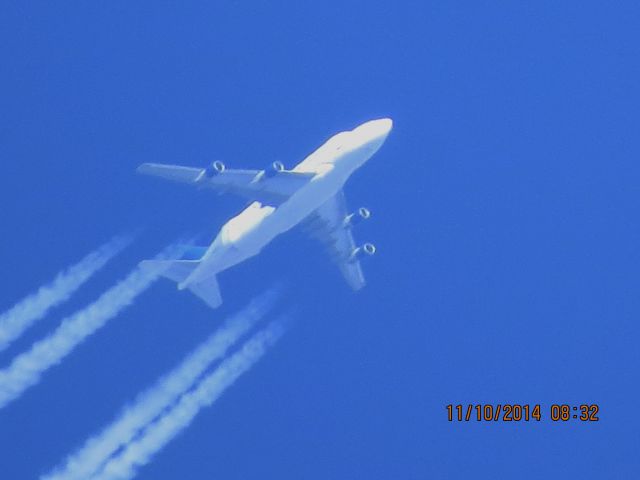 Boeing 747-400 (N249BA) - Dreamlifter flight from McConnell AFB in Wichita Kansas to Charleston South Carolina over Baxter Springs Kansas (78KS) at 41,000 feet.