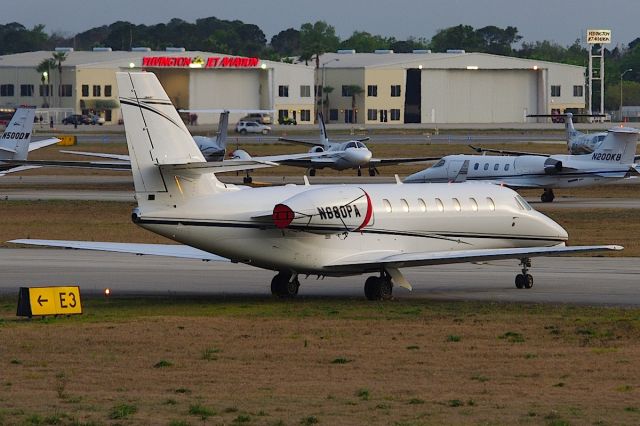 Cessna Citation Sovereign (N680PA) - Left parked on runway 16 after most of the Daytona 500 traffic had departed.