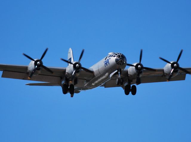 Boeing B-29 Superfortress (N529B) - AMERICAN AIRPOWER HERITAGE FLY MUSEUM on final for runway 2 at KJQF. If you look close, you can see someone in the right seat. - 5/25/13