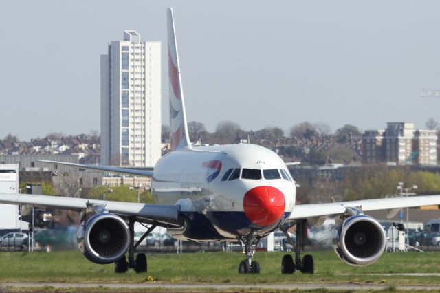 — — - BAW, A318, taxiing out to the runway.