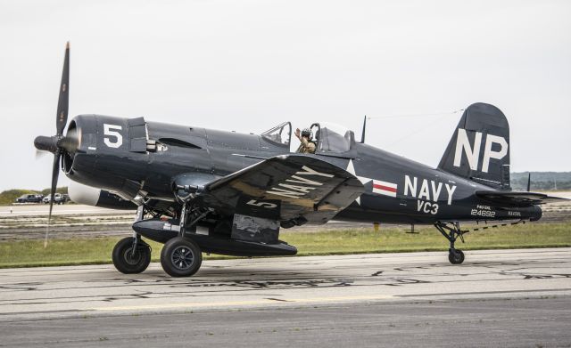 VOUGHT-SIKORSKY V-166 Corsair (NX45NL) - F4U-5NL Corsair taxiing in after flying a routine at the RI air show.