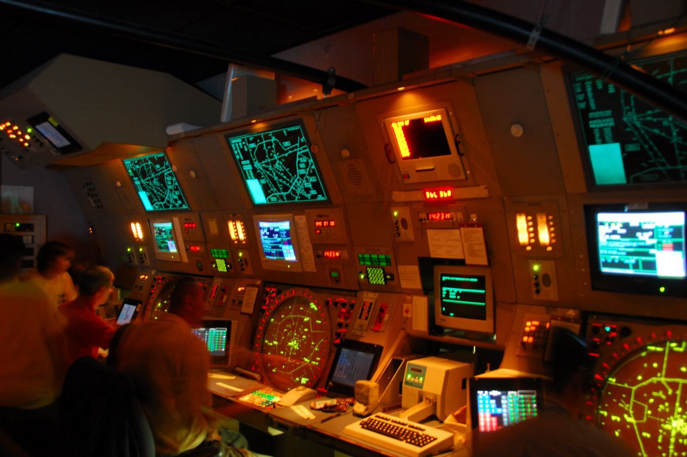 — — - Time exposed photo of the "dark" radar control room at the new Huntsville Alabama Tower/Radar facility.  This was a tour of youth from Space Camp.  Photo copyright: BlakeMathis.com