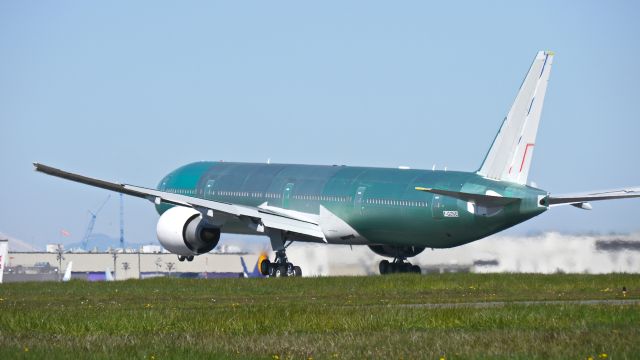 BOEING 777-300 (F-GZNQ) - BOE36 on rotation from Rwy 34L to begin its B1 flight on 4/16/15. (ln 1298 / cn 40064).