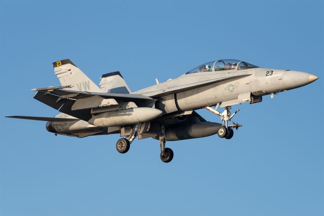 McDonnell Douglas FA-18 Hornet (16-4043) - Two F/A-18 Hornets from the VMFA-314 "Golden Knights" out of MCAS Miramar, California arrive to Dallas Love Field