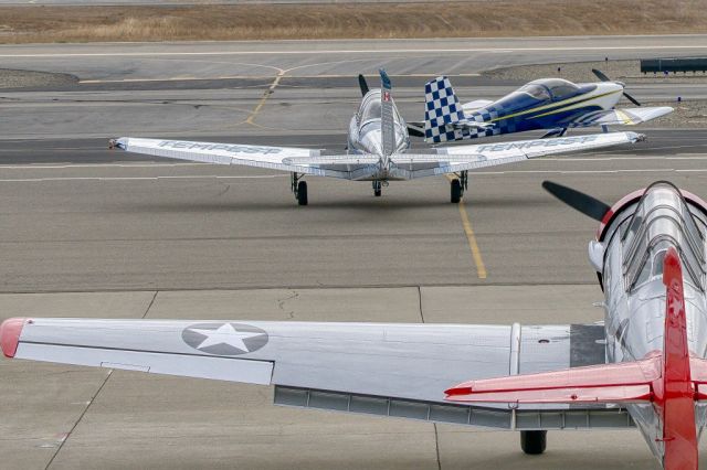 Vans RV-7 (N550TK) - Van's RV 7, N134JC Beech A45, N2269U SNJ-4 at Livermore Municipal Airport, Livermore CA. Veteran's Day 2020