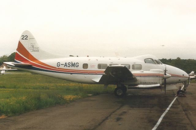 Hawker Siddeley Dove (G-ASMG) - Seen here in Jun-88.br /br /Reregistered VH-JGZ 5-Apr-89,br /then VH-DHQ 12-Nov-92,br /then ZK-DHW 27-Jan-03.br /Registration cancelled 15-Jun-15.