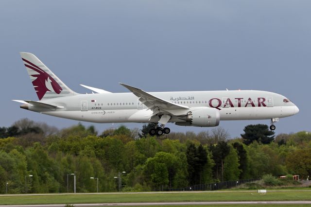 Boeing 787-8 (A7-BCQ) - "Radar hill" is great for views of aircraft landing on 05L at Manchester.