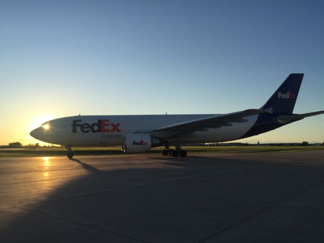 Airbus A300F4-600 (N673FE) - Flight FDX 325 departing Appleton for Madison & beyond to Memphis.br /br /Setting Sun passing through cockpit.