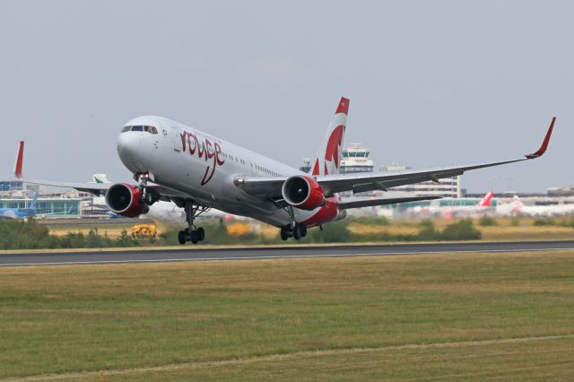 BOEING 767-300 (C-GHPE) - ROU1931 departing to Toronto.  Rouge operate a summer service only to Manchester