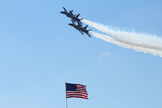 — — - My favorite shot from the Miramar 2015 airshow. Blue Angels Diamond Formation over the beautiful American flag.