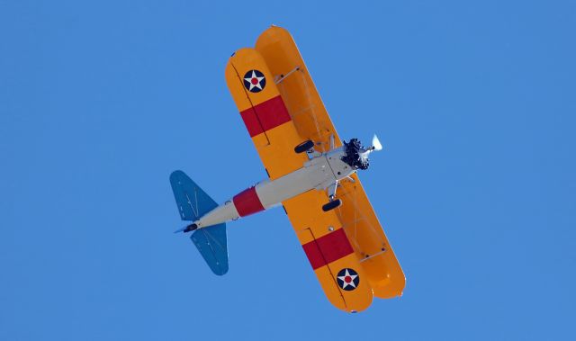 Boeing PT-17 Kaydet (N65011) - This first photo of N65011, Ageless Aviation Dream Foundation's newest Stearman, is a capture of it as it is being flown directly over the Northern Nevada Veteran's Memorial Cemetery yesterday (Memorial Day, 2020) in an honorary fly-by tribute to the veterans in final rest there.