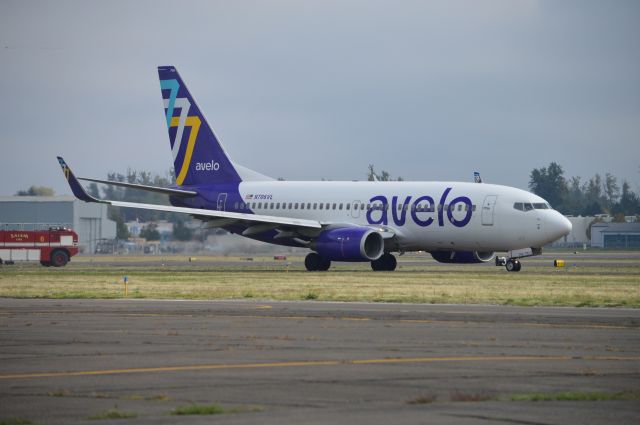 Boeing 737-700 (N706VL) - A momentous day for Salem-McNary Field (KSLE/SLE) and the city of Salem as VXP220 taxis out for departure to Las Vegas (KLAS/LAS) on the inaugural day of Avelo Airlines' new service to Salem! Prior to Avelo, it had been 15 years since KSLE had commercial jet service. 