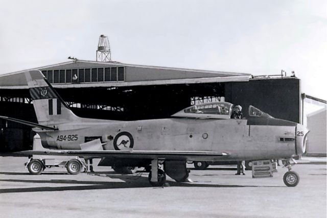 North American F-86 Sabre (A94925) - CAC Sabre MK31 A94-925 2(F) OCUdeparting RAAF East Sale (YMES) early 1960s.