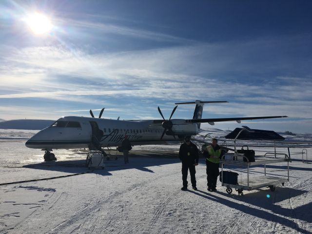 de Havilland Dash 8-400 (N438QX) - Preparing to depart for a short 1 hour hop to Seattle on this rarely bright and sunny winter day!