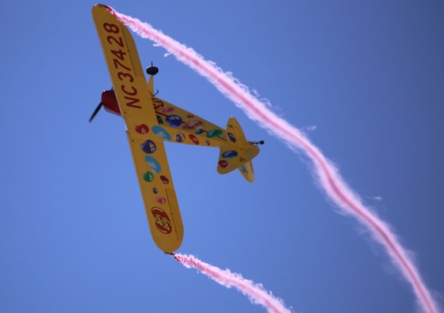 INTERSTATE S-1 (N37428) - Kent Pietsch in his Interstate S-1A-65F Cadet, Jelly Belly (NC37428), at Thunder & Lightning Over Arizona at Davis Monthan AFB, 12 Mar 16.