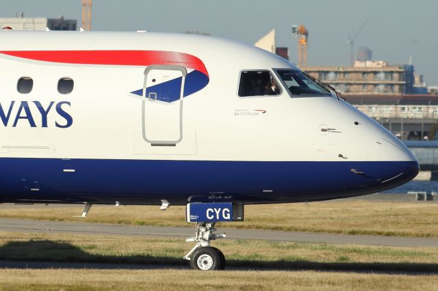 Embraer ERJ-190 — - Lining up on the runway at London City Airport.